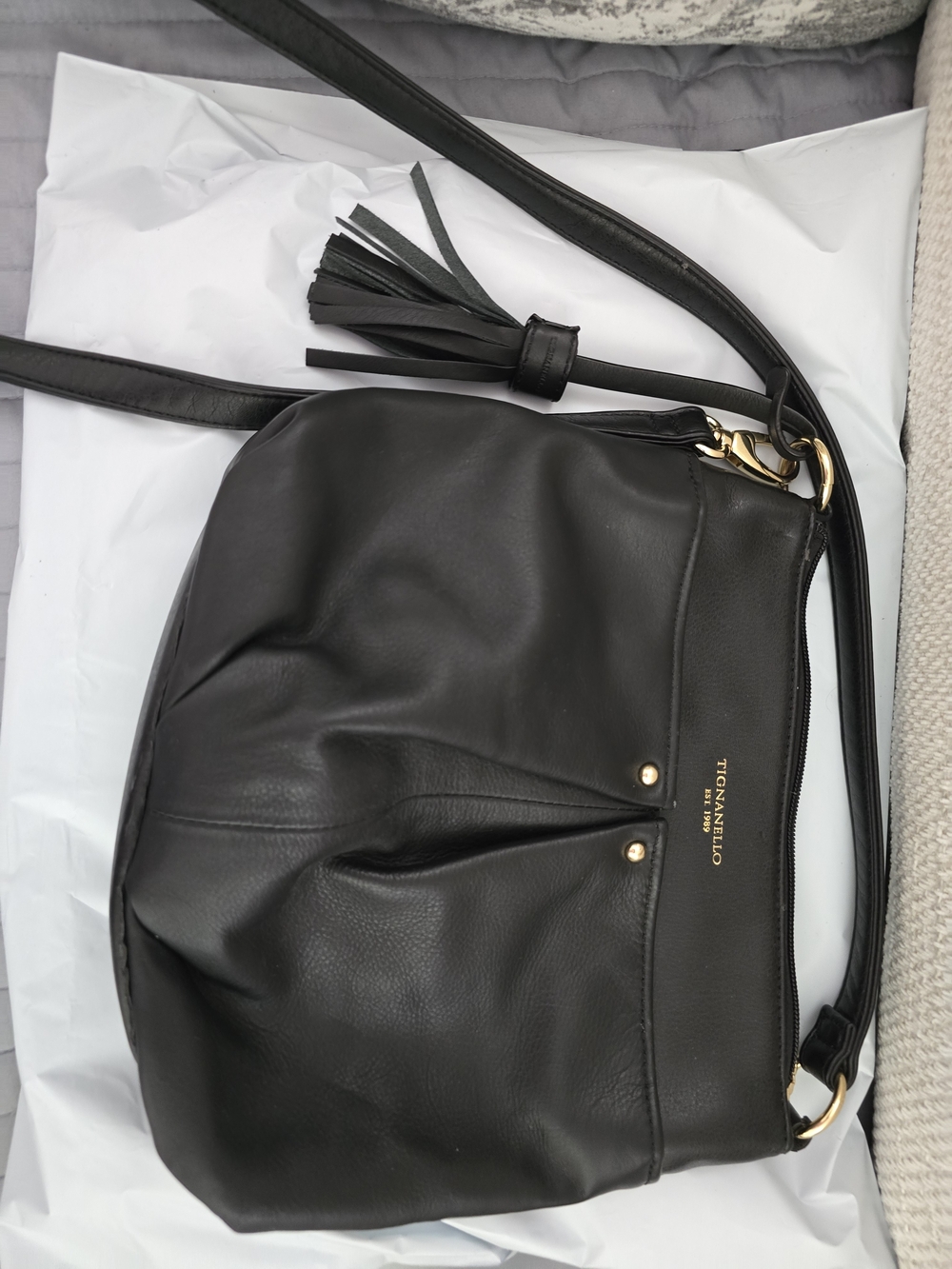 Tignanello Black Leather Crossbody Bag